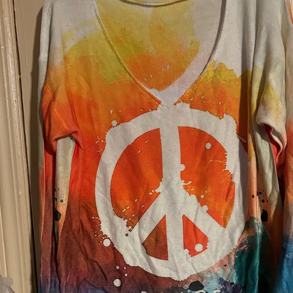 Colorful Peace Sign V-Neck Sweater